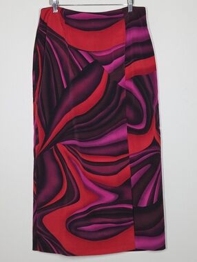Vtg 90s Y2K Pink Red Abstract Art Swirl Maximalist Maxi Skirt 12 Fairy Festival